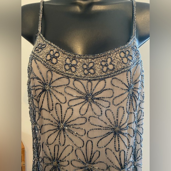 👗Pape’ll Boutique Evening Beaded Sequin Floral Dress. Color: Grey/Blue. Size:14 - Picture 6 of 7